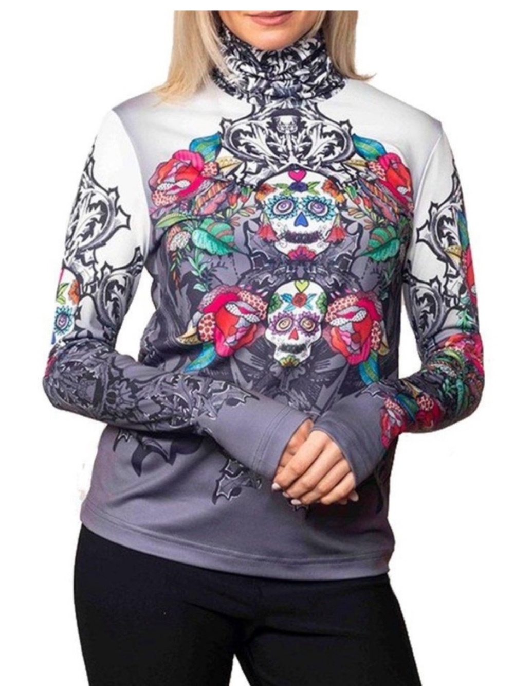 NWT Sno Skins base layer Skull Rock and Roll tattoo long sleeve size Medium